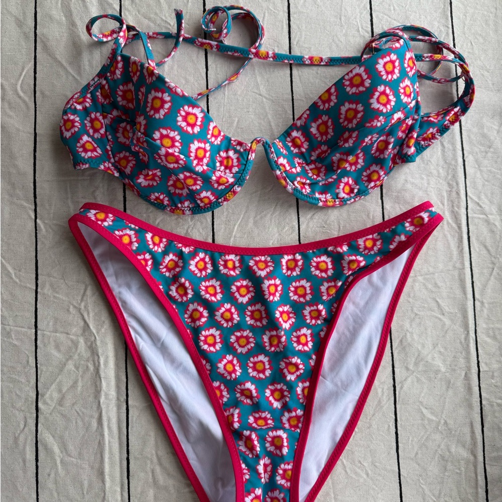 Heavy Manners Floral Bikini Set with Pink Trim